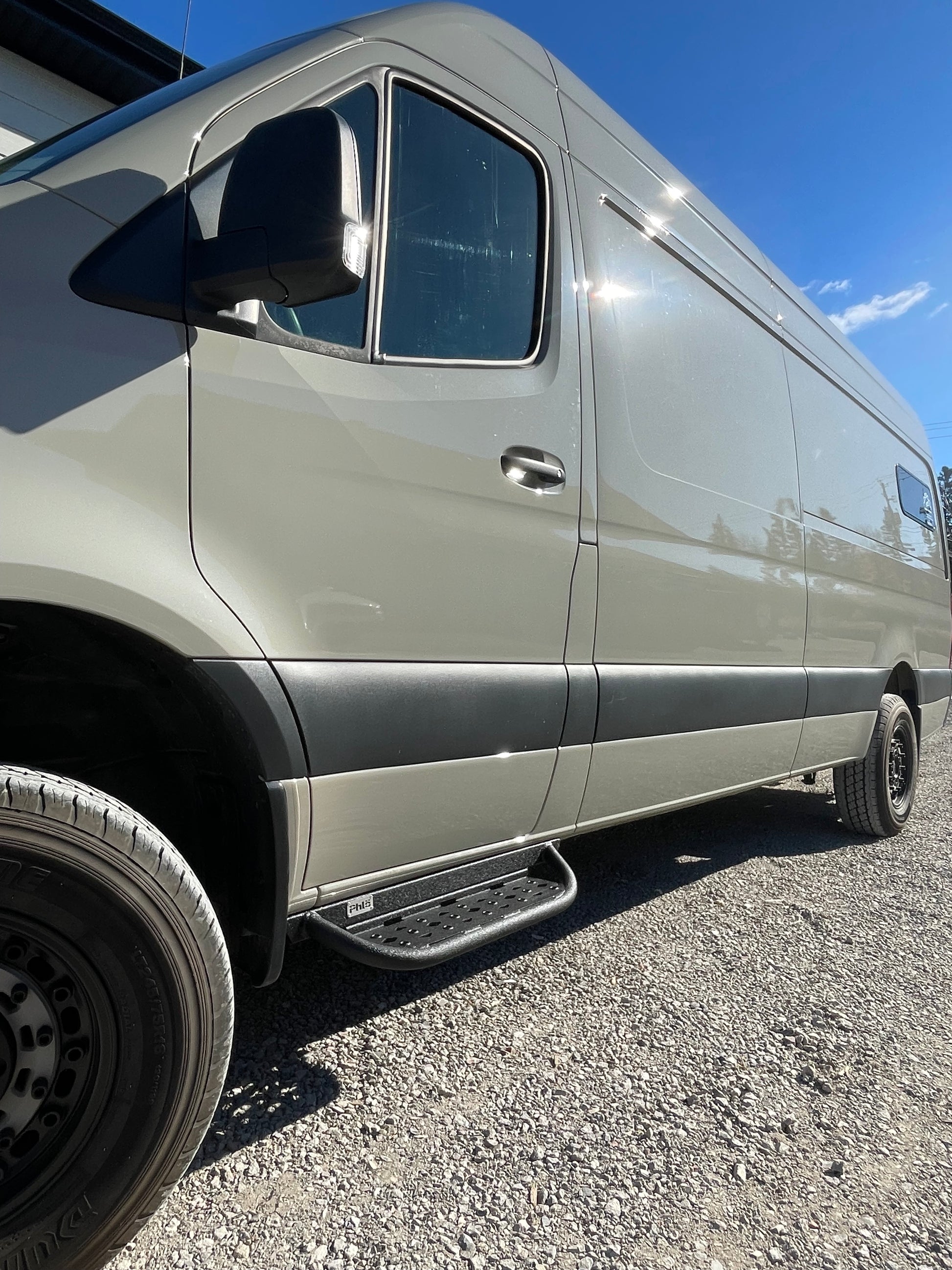 Mercedez Benz side step phlosystem installed on a Sprinter.
