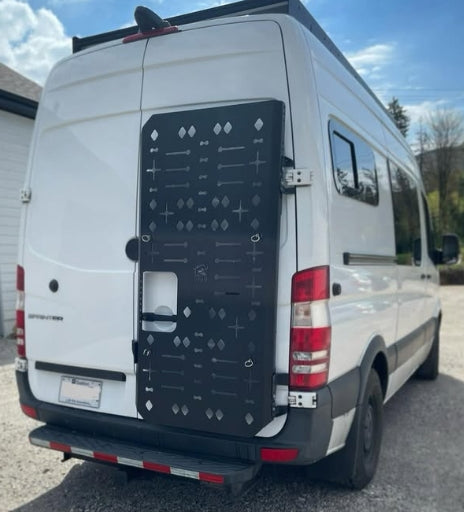 Phlosystem passenger door accessory panel installed on a Mercedes Benz Sprinter