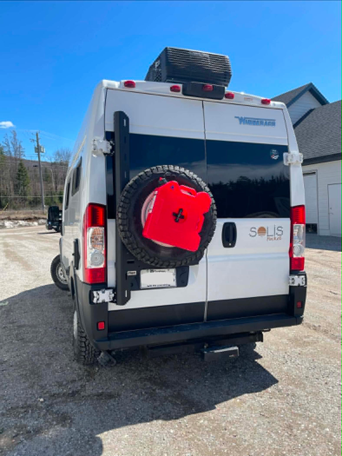 Spare tire carrier 3.0 installed on a Winnebago solis